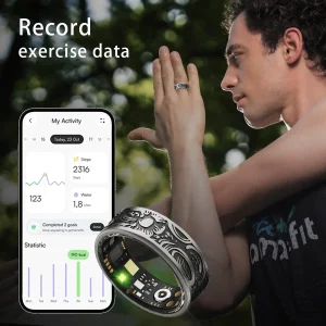 Smart Vintage Ring for Men & Women, Activity & Fitness Tracking, Message Alerts, Sleek Black Wearable